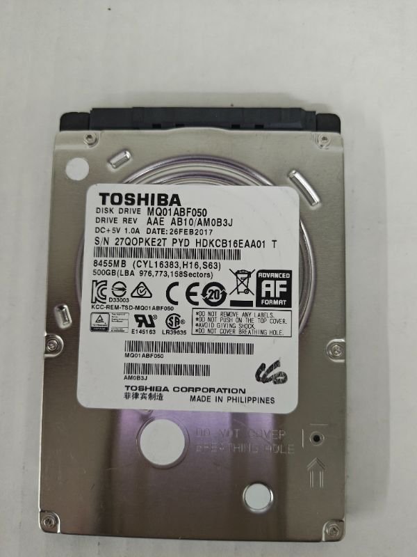 Toshiba 500GB 2.5 SATA 5400RPM HDD MQ01ABF050 AM0B3J 7mm Laptop Drive