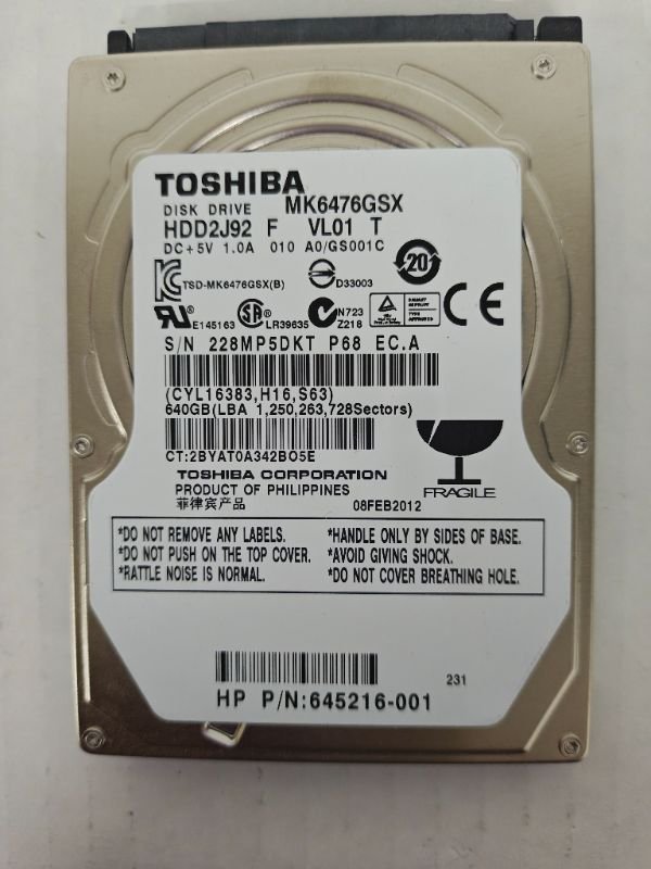 Toshiba 640GB 5400RPM 2.5" SATA Laptop HDD 645216-001