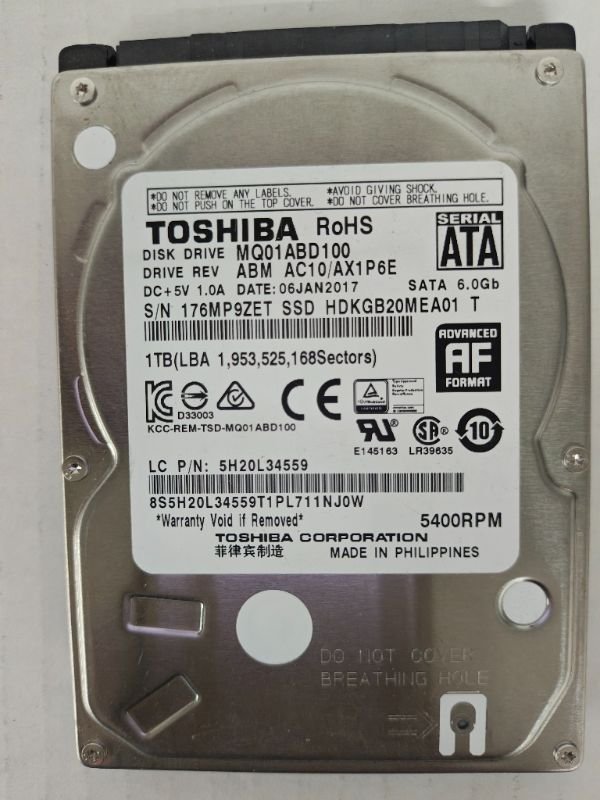 Toshiba MQ01ABD100 5400RPM 2.5" SATA Laptop HDD
